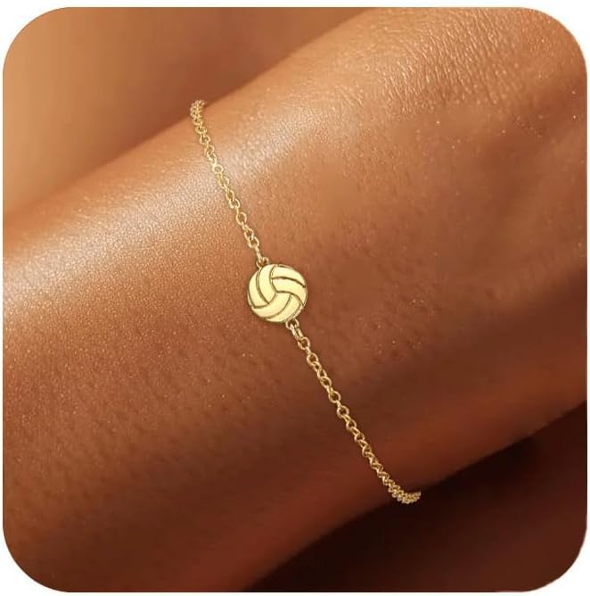 Ascona Dainty Gold Softball/Football/Basketball/Volleyball/Soccer Bracelets for Women Trendy,14K Gold Plated Charm Bracelet With Heart Cute Sport Accessories Jewelry for Friend Team Adjustable Birthday Valentine's Day Gift - Image 1